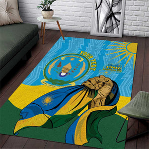 Personalized Happy Rwanda Independence Day Area Rug Coat Of Arms With Map