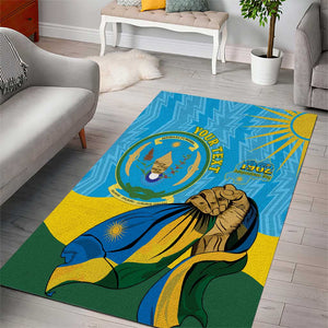 Personalized Happy Rwanda Independence Day Area Rug Coat Of Arms With Map