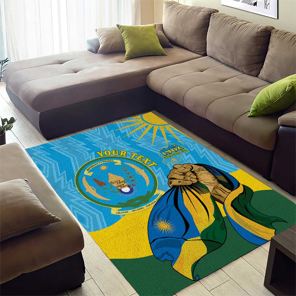 Personalized Happy Rwanda Independence Day Area Rug Coat Of Arms With Map