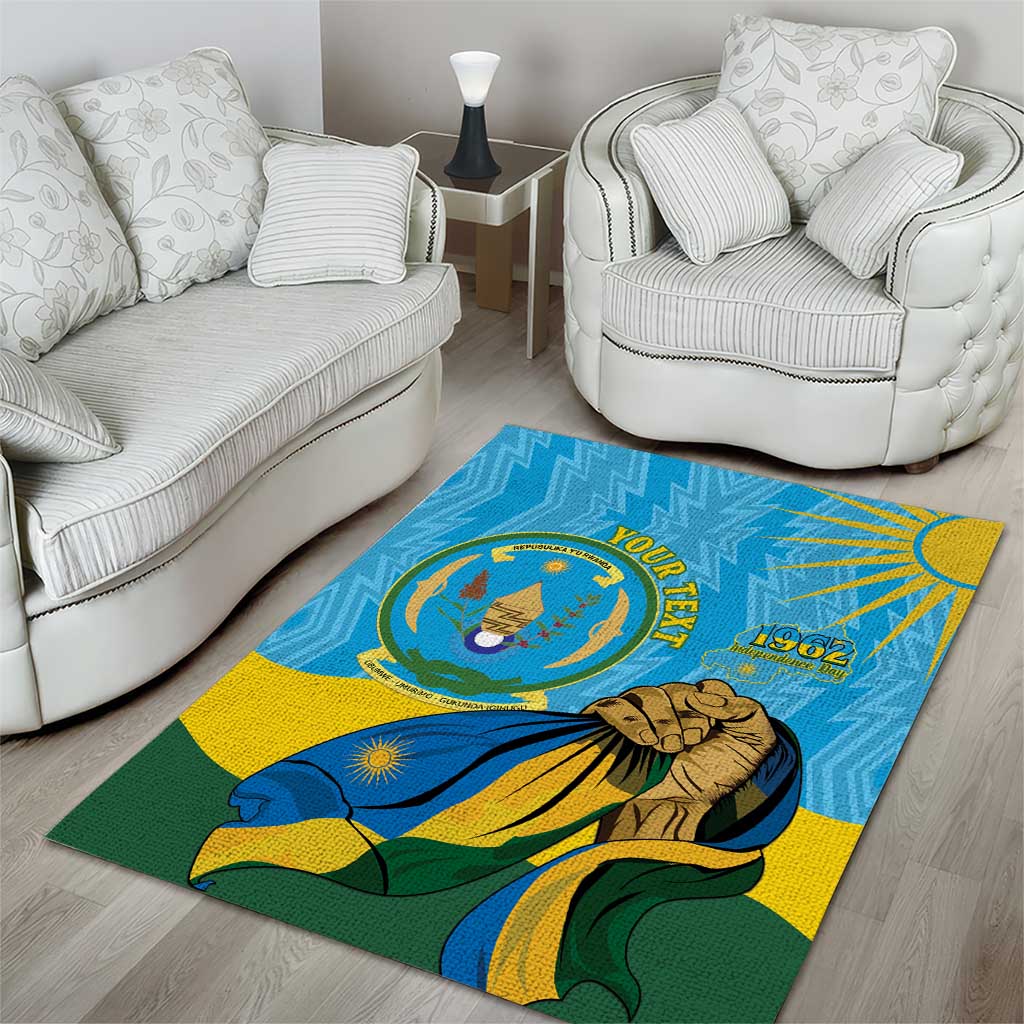 Personalized Happy Rwanda Independence Day Area Rug Coat Of Arms With Map