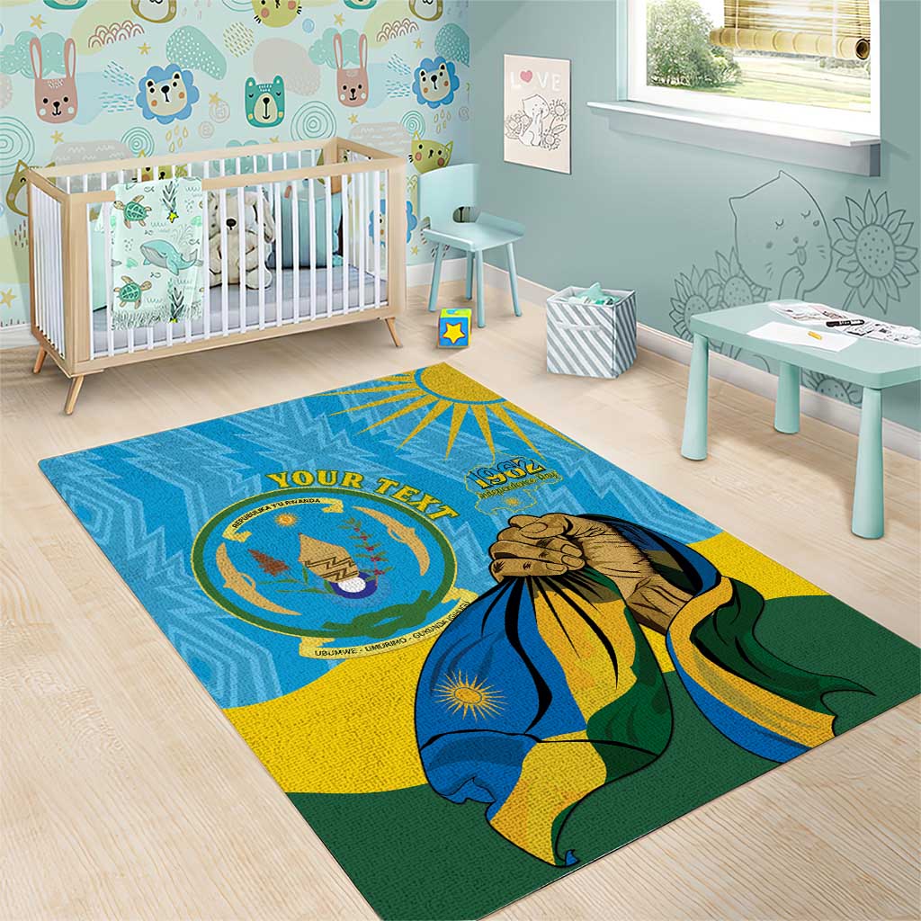 Personalized Happy Rwanda Independence Day Area Rug Coat Of Arms With Map