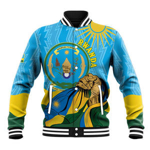 Personalized Happy Rwanda Independence Day Baseball Jacket Coat Of Arms With Map