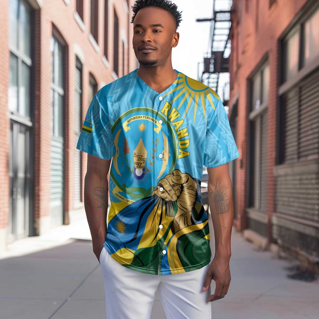 Personalized Happy Rwanda Independence Day Baseball Jersey Coat Of Arms With Map