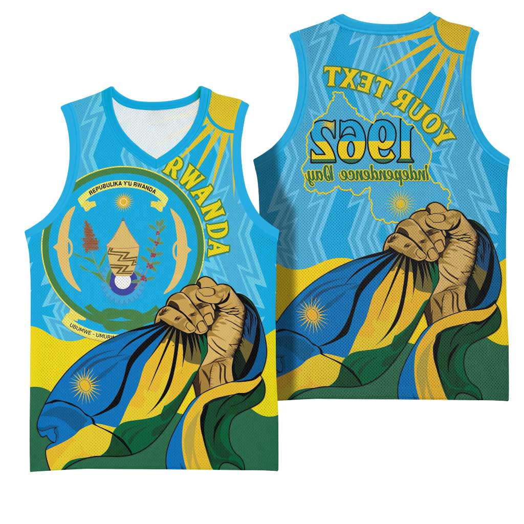 Personalized Happy Rwanda Independence Day Basketball Jersey Coat Of Arms With Map - African Pride
