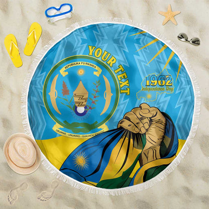 Personalized Happy Rwanda Independence Day Beach Blanket Coat Of Arms With Map