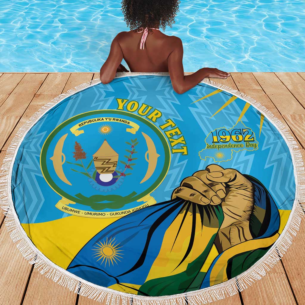 Personalized Happy Rwanda Independence Day Beach Blanket Coat Of Arms With Map