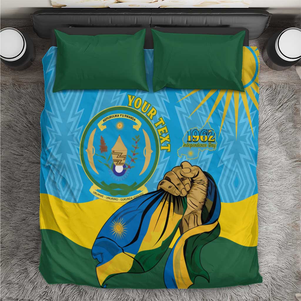 Personalized Happy Rwanda Independence Day Bedding Set Coat Of Arms With Map