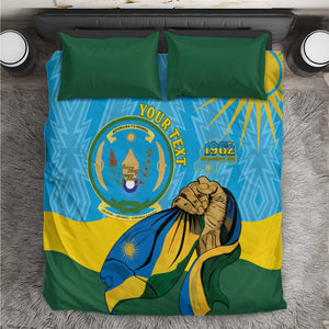 Personalized Happy Rwanda Independence Day Bedding Set Coat Of Arms With Map