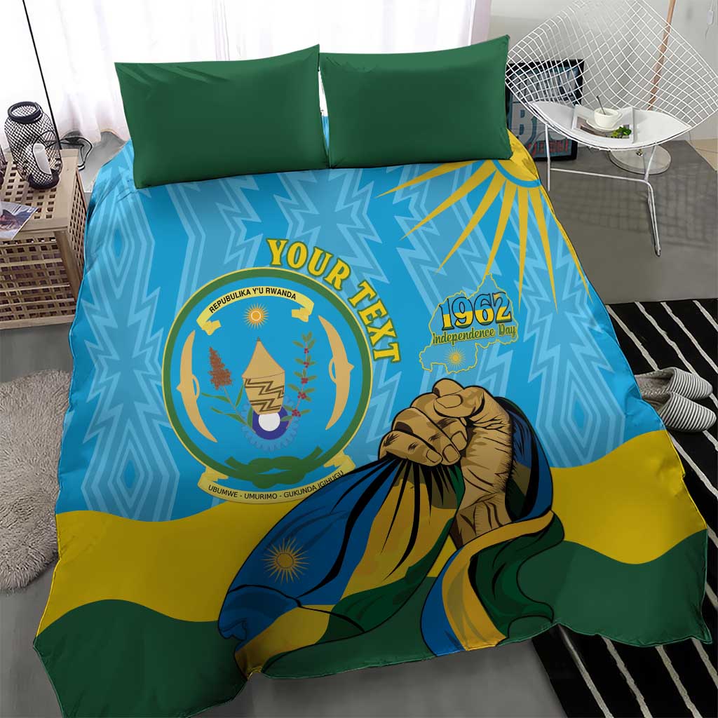 Personalized Happy Rwanda Independence Day Bedding Set Coat Of Arms With Map