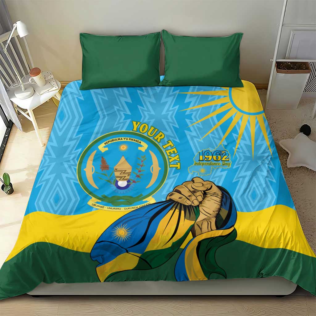Personalized Happy Rwanda Independence Day Bedding Set Coat Of Arms With Map