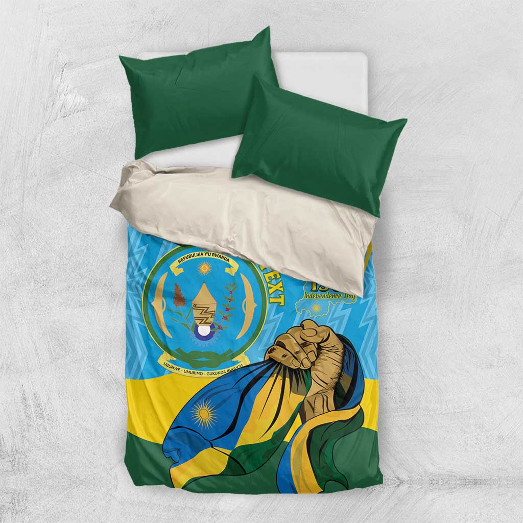 Personalized Happy Rwanda Independence Day Bedding Set Coat Of Arms With Map