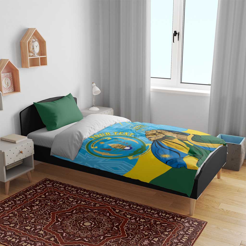 Personalized Happy Rwanda Independence Day Bedding Set Coat Of Arms With Map