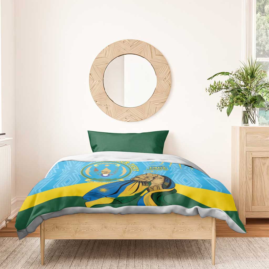 Personalized Happy Rwanda Independence Day Bedding Set Coat Of Arms With Map