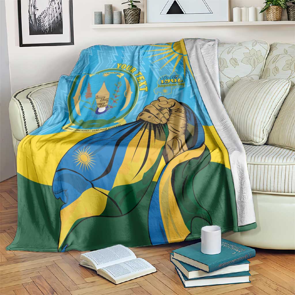 Personalized Happy Rwanda Independence Day Blanket Coat Of Arms With Map