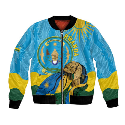 Personalized Happy Rwanda Independence Day Bomber Jacket Coat Of Arms With Map