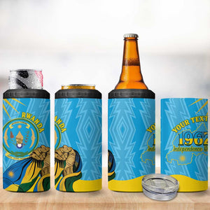 Personalized Happy Rwanda Independence Day 4 in 1 Can Cooler Tumbler Coat Of Arms With Map