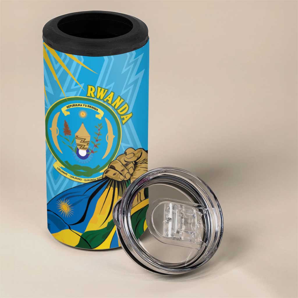 Personalized Happy Rwanda Independence Day 4 in 1 Can Cooler Tumbler Coat Of Arms With Map