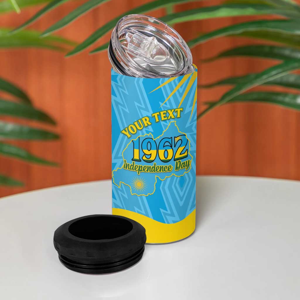 Personalized Happy Rwanda Independence Day 4 in 1 Can Cooler Tumbler Coat Of Arms With Map