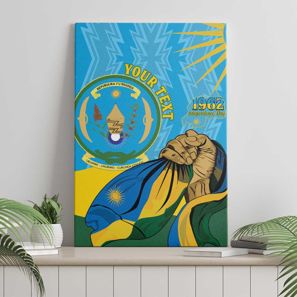 Personalized Happy Rwanda Independence Day Canvas Wall Art Coat Of Arms With Map