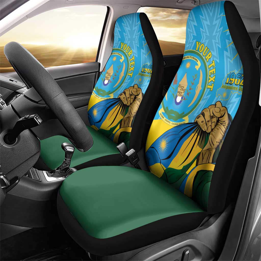 Personalized Happy Rwanda Independence Day Car Seat Cover Coat Of Arms With Map