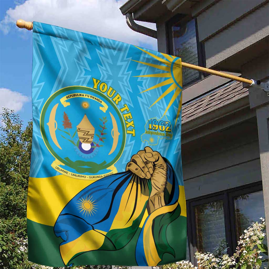 Personalized Happy Rwanda Independence Day Garden Flag Coat Of Arms With Map