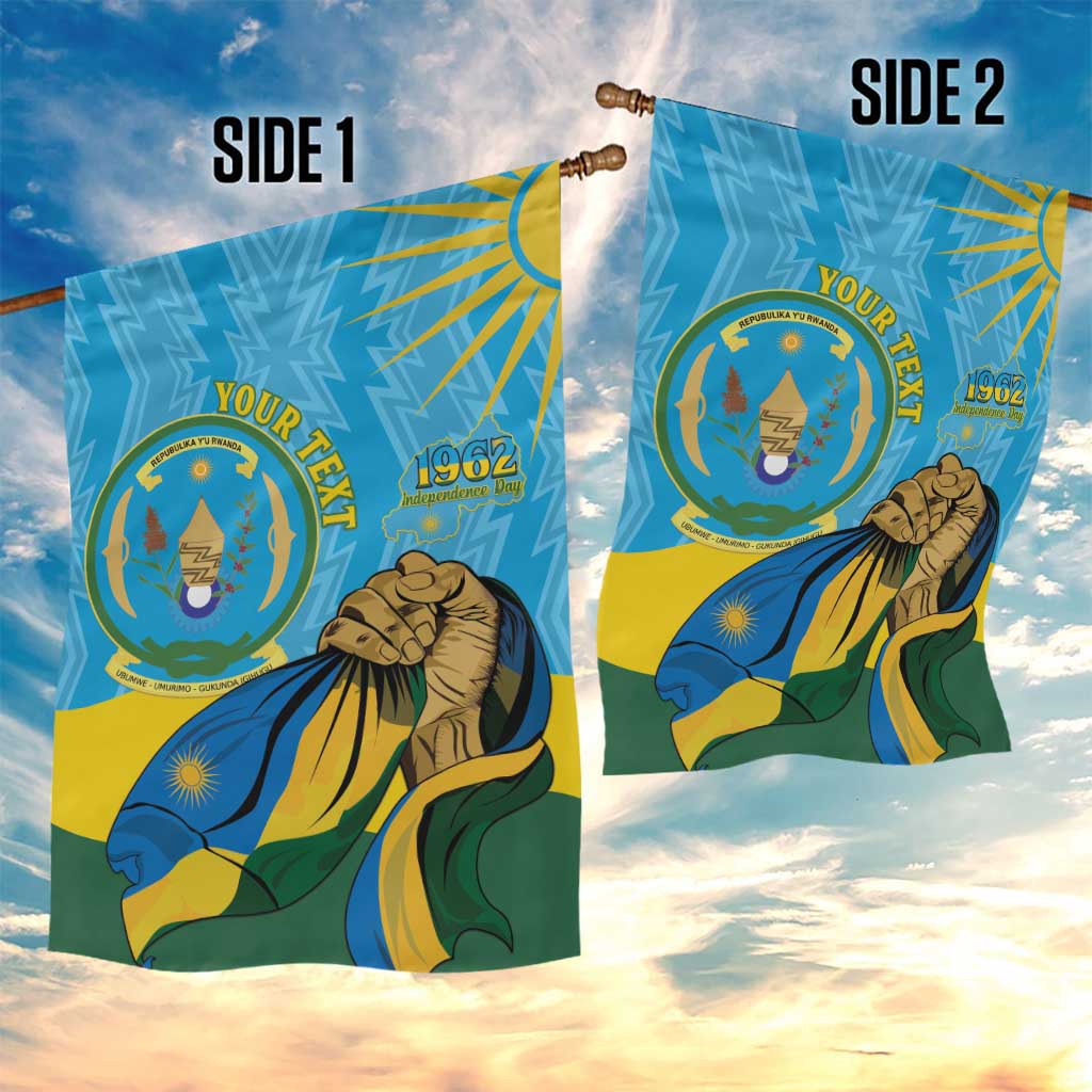 Personalized Happy Rwanda Independence Day Garden Flag Coat Of Arms With Map