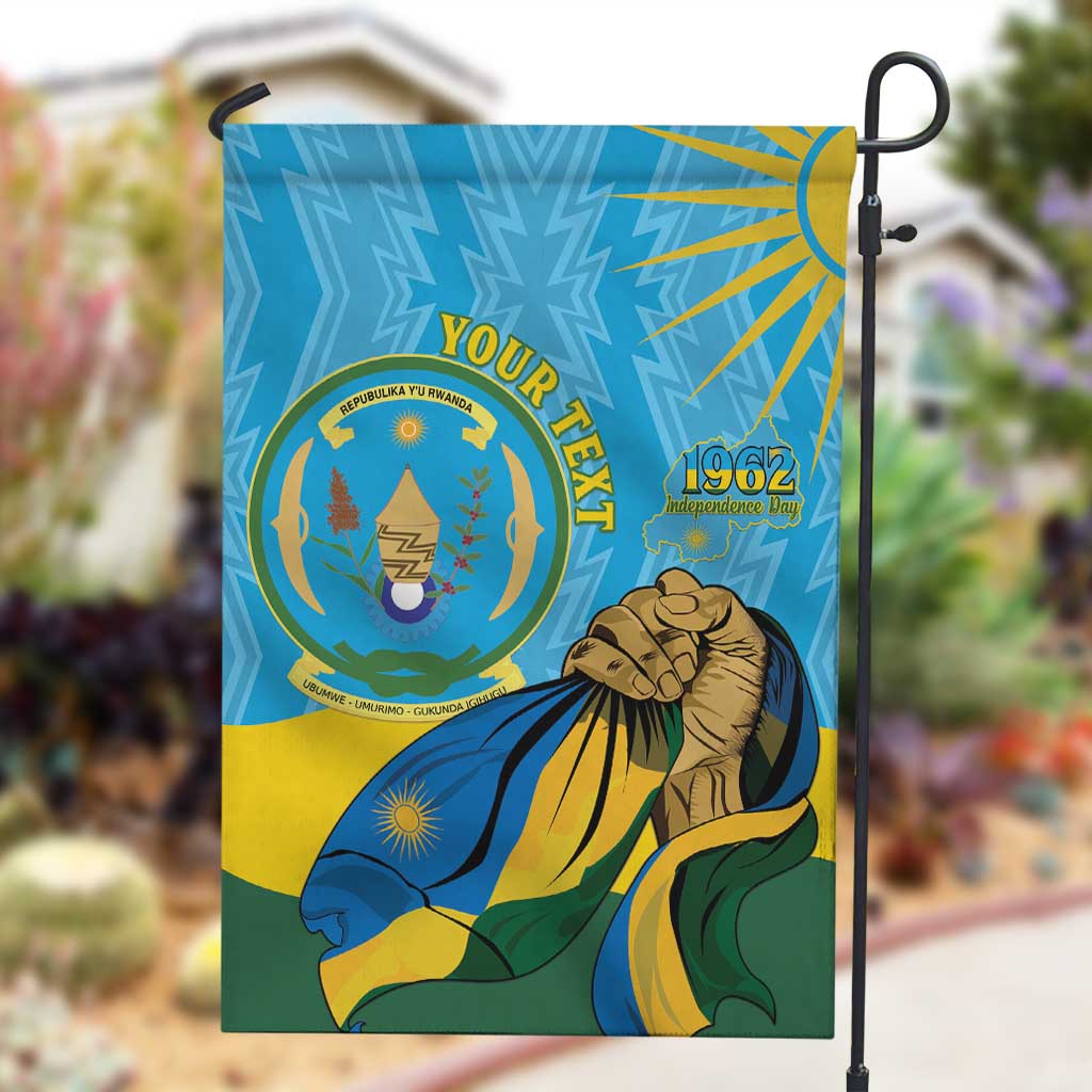 Personalized Happy Rwanda Independence Day Garden Flag Coat Of Arms With Map