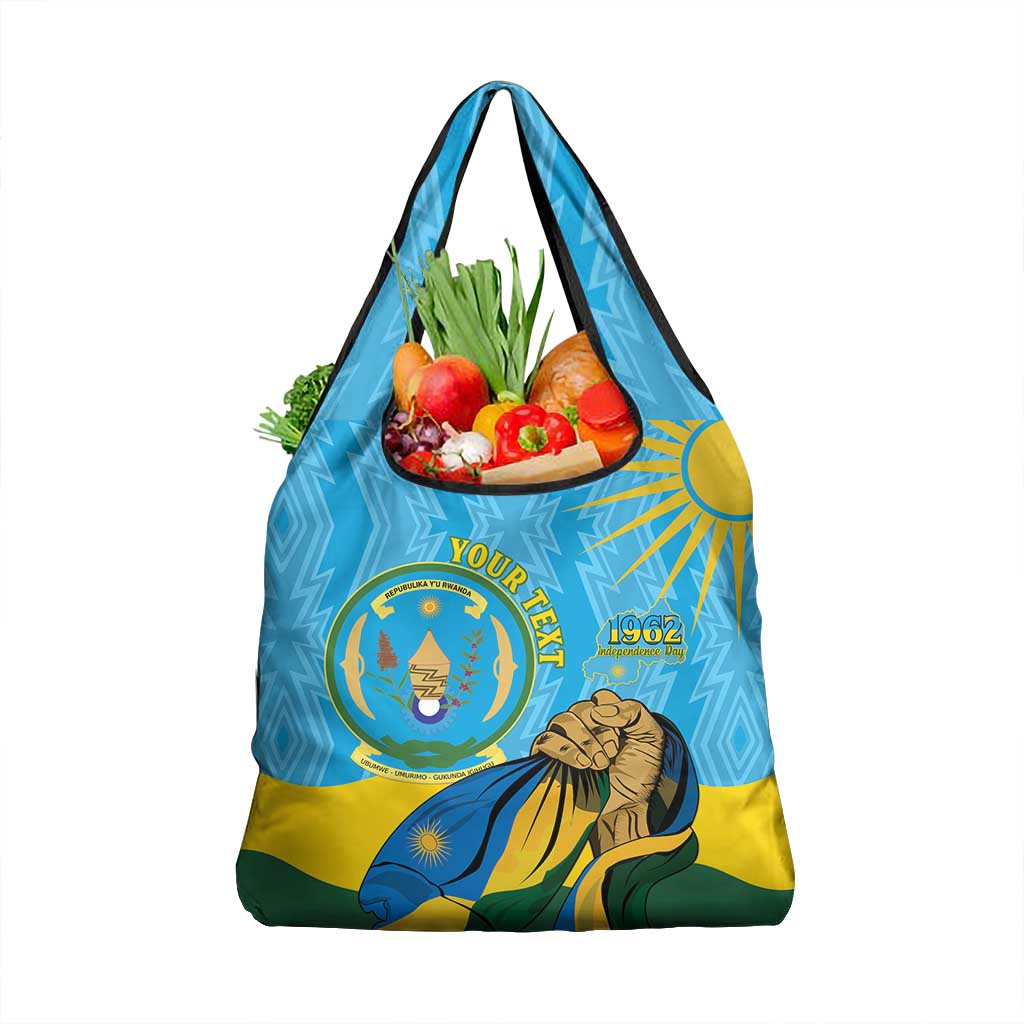 Personalized Happy Rwanda Independence Day Grocery Bag Coat Of Arms With Map