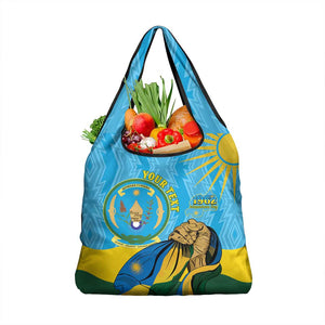 Personalized Happy Rwanda Independence Day Grocery Bag Coat Of Arms With Map