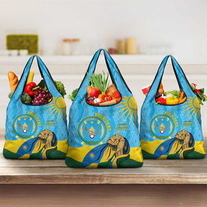 Personalized Happy Rwanda Independence Day Grocery Bag Coat Of Arms With Map