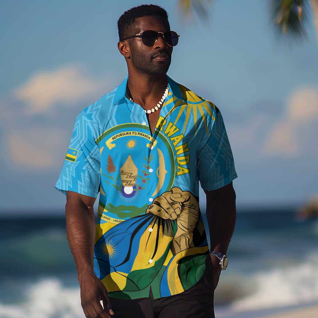 Personalized Happy Rwanda Independence Day Hawaiian Shirt Coat Of Arms With Map