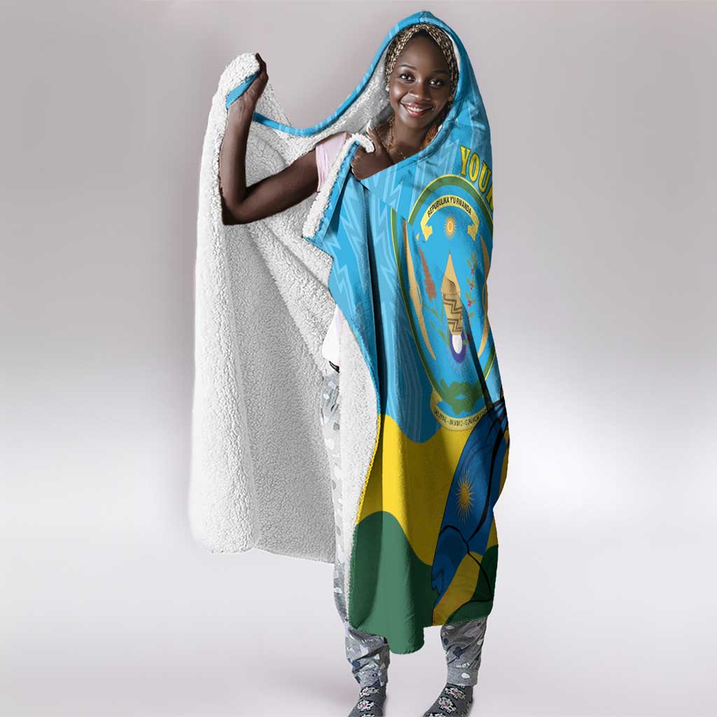Personalized Happy Rwanda Independence Day Hooded Blanket Coat Of Arms With Map