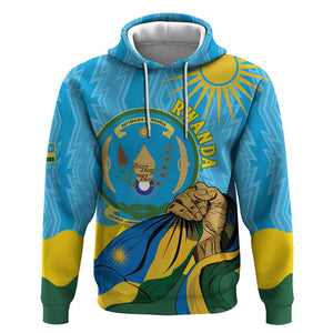 Personalized Happy Rwanda Independence Day Hoodie Coat Of Arms With Map