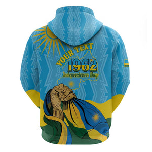 Personalized Happy Rwanda Independence Day Hoodie Coat Of Arms With Map
