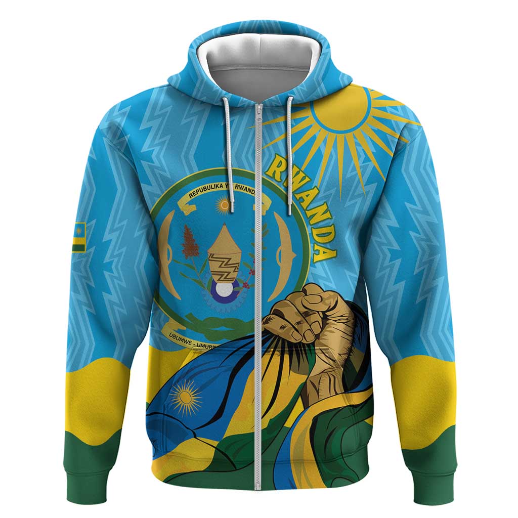 Personalized Happy Rwanda Independence Day Hoodie Coat Of Arms With Map