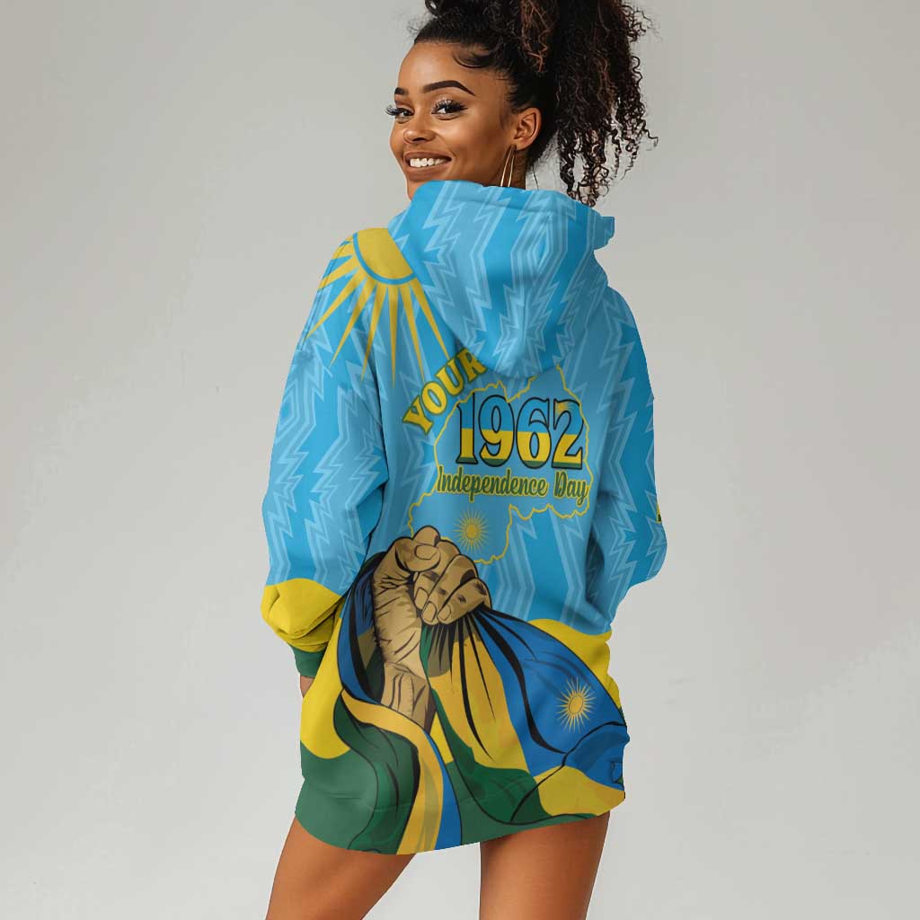 Personalized Happy Rwanda Independence Day Hoodie Dress Coat Of Arms With Map