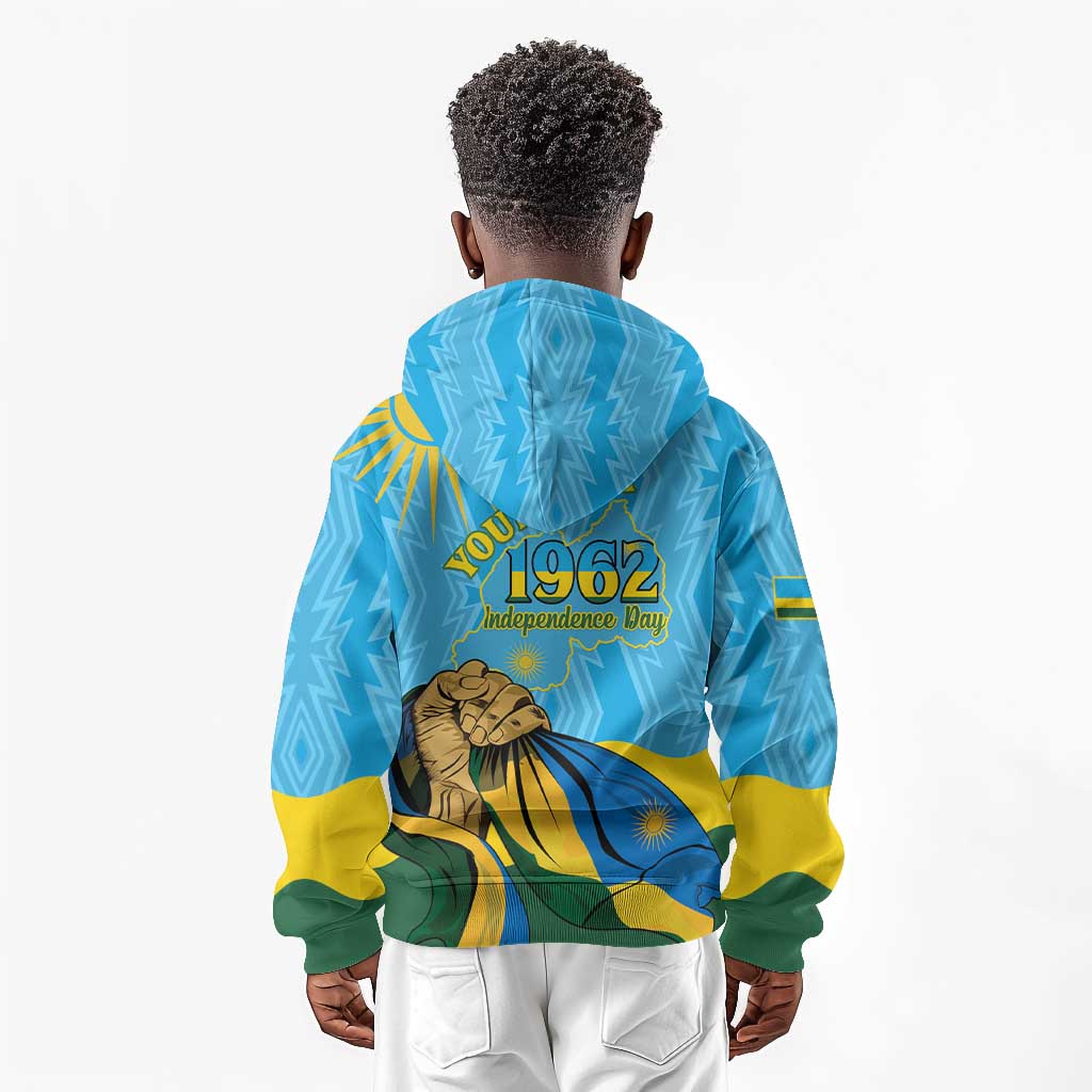 Personalized Happy Rwanda Independence Day Kid Hoodie Coat Of Arms With Map