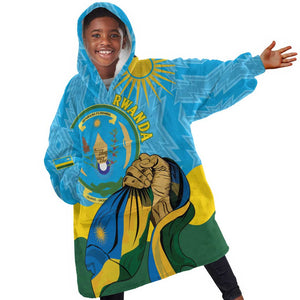 Personalized Happy Rwanda Independence Day Kid Wearable Blanket Hoodie Coat Of Arms With Map