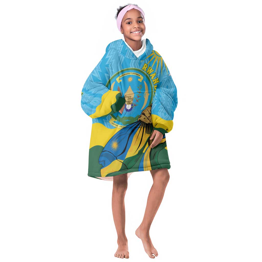 Personalized Happy Rwanda Independence Day Kid Wearable Blanket Hoodie Coat Of Arms With Map