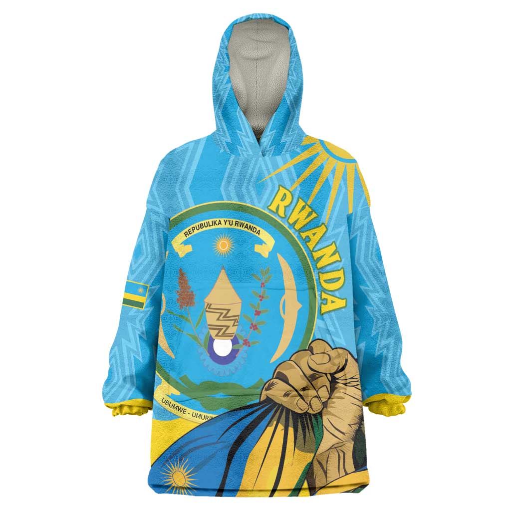 Personalized Happy Rwanda Independence Day Kid Wearable Blanket Hoodie Coat Of Arms With Map