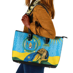 Personalized Happy Rwanda Independence Day Leather Tote Bag Coat Of Arms With Map