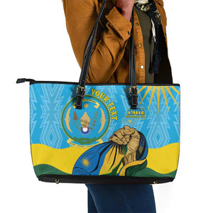 Personalized Happy Rwanda Independence Day Leather Tote Bag Coat Of Arms With Map