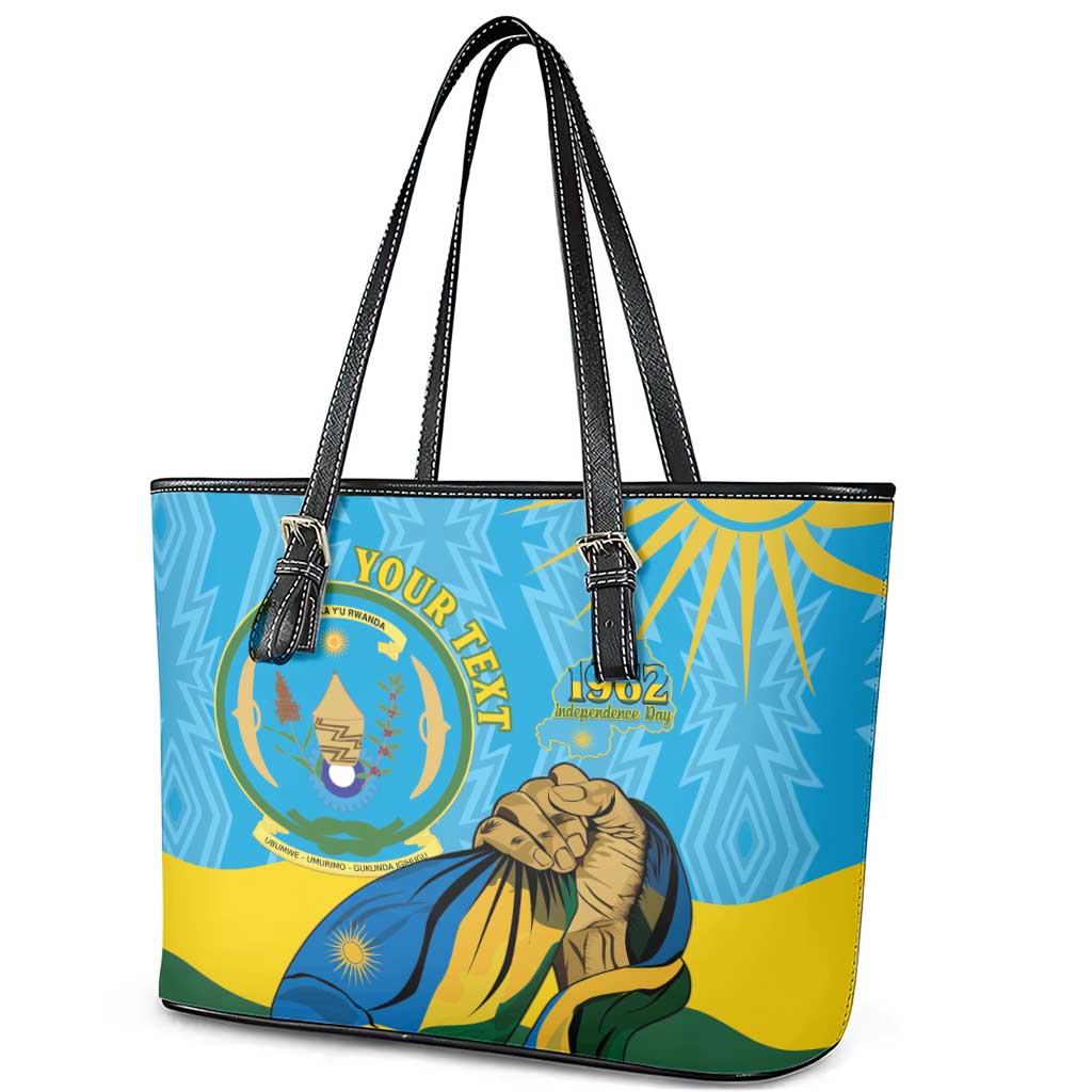Personalized Happy Rwanda Independence Day Leather Tote Bag Coat Of Arms With Map