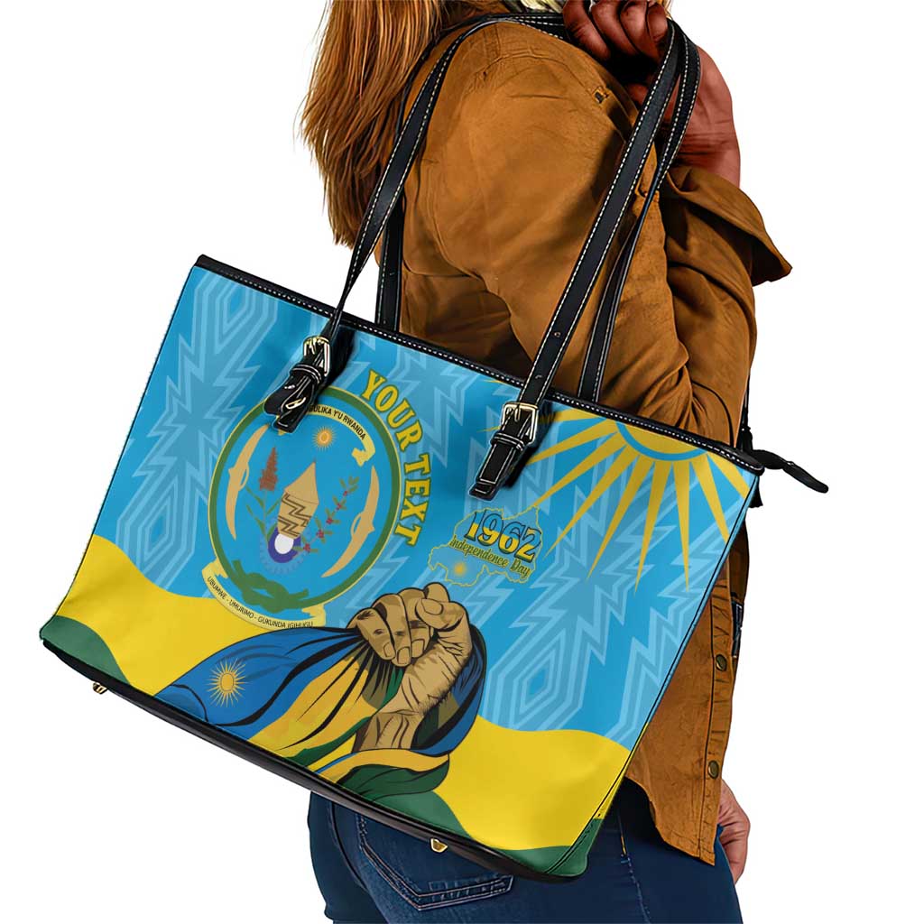 Personalized Happy Rwanda Independence Day Leather Tote Bag Coat Of Arms With Map