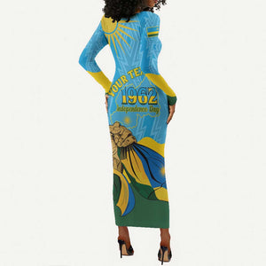 Personalized Happy Rwanda Independence Day Long Sleeve Bodycon Dress Coat Of Arms With Map LT15