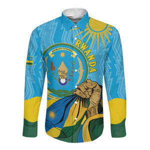 Personalized Happy Rwanda Independence Day Long Sleeve Button Shirt Coat Of Arms With Map