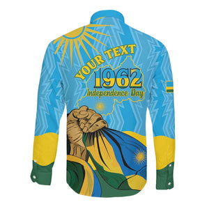 Personalized Happy Rwanda Independence Day Long Sleeve Button Shirt Coat Of Arms With Map