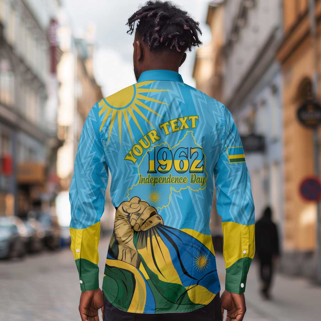 Personalized Happy Rwanda Independence Day Long Sleeve Button Shirt Coat Of Arms With Map