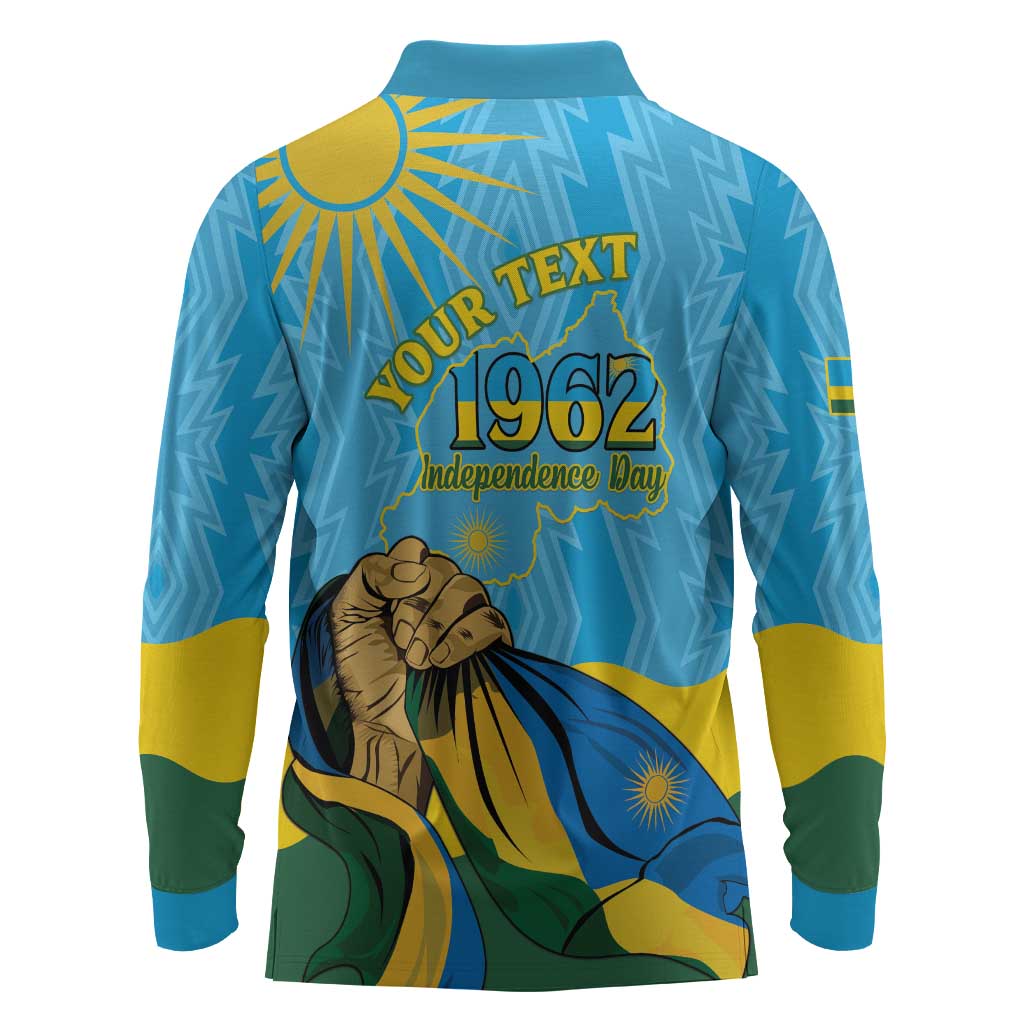 Personalized Happy Rwanda Independence Day Long Sleeve Polo Shirt Coat Of Arms With Map