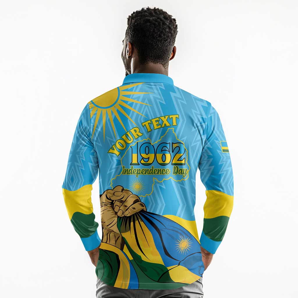 Personalized Happy Rwanda Independence Day Long Sleeve Polo Shirt Coat Of Arms With Map